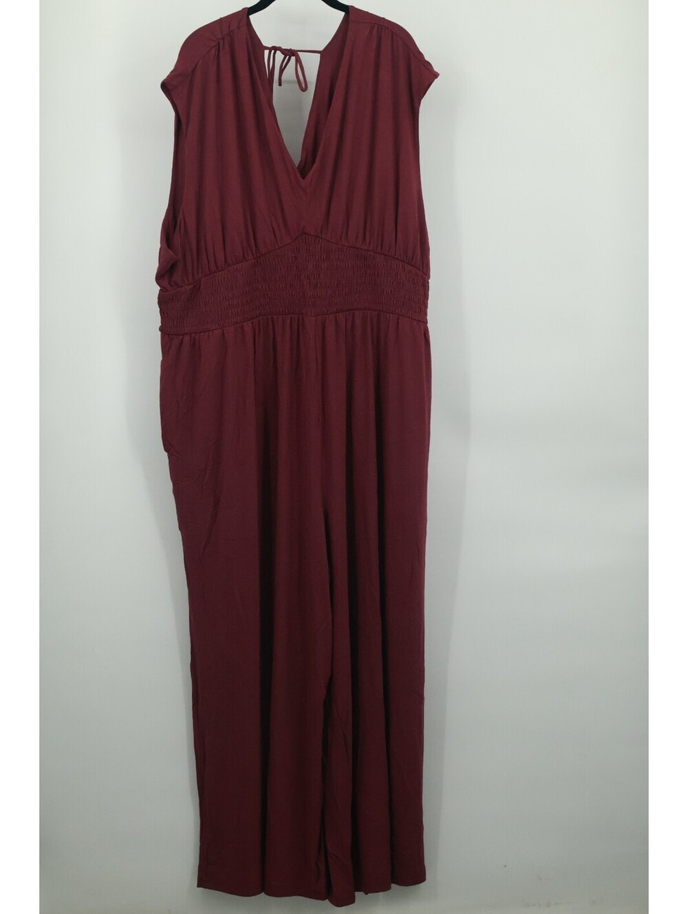 Old Navy Women's 3X Maroon Sleeveless V-Neck Smocked Waist Jumpsuit Plus Size
